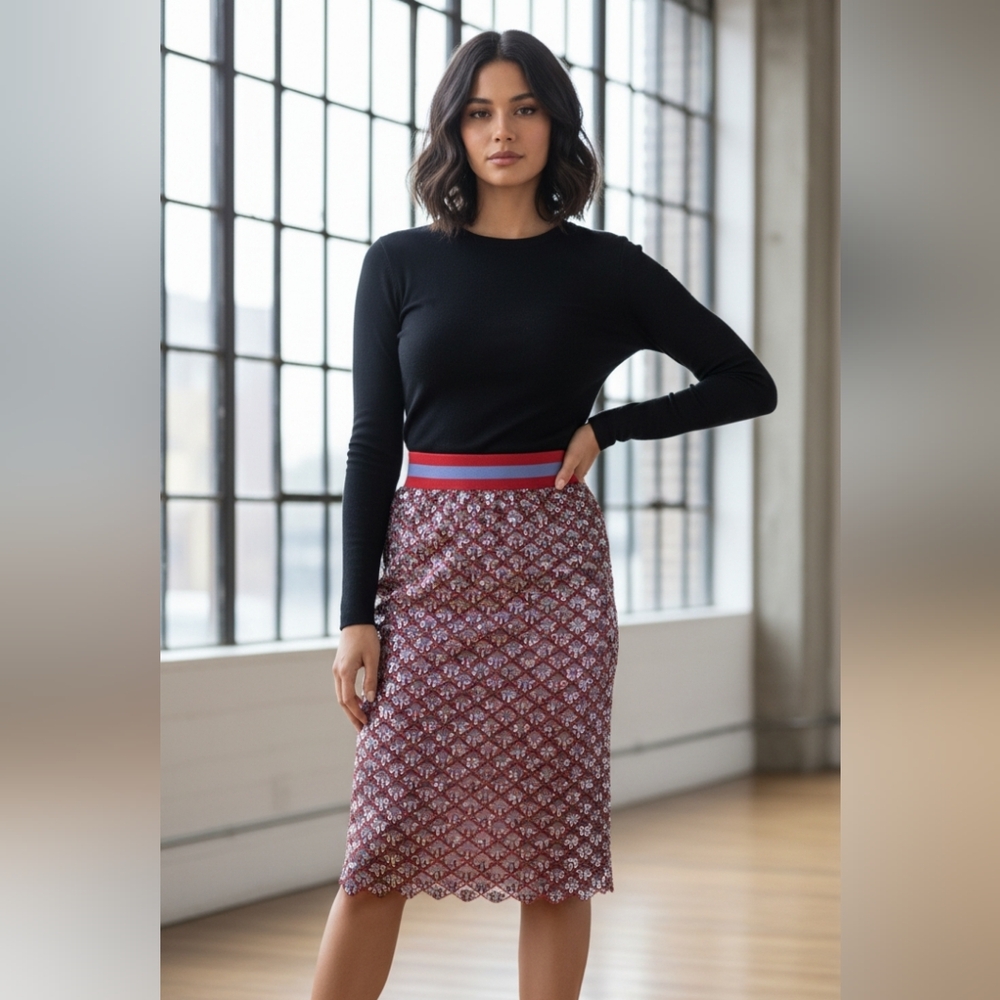 Anthropologie Sequin Red Skirt Sz Small